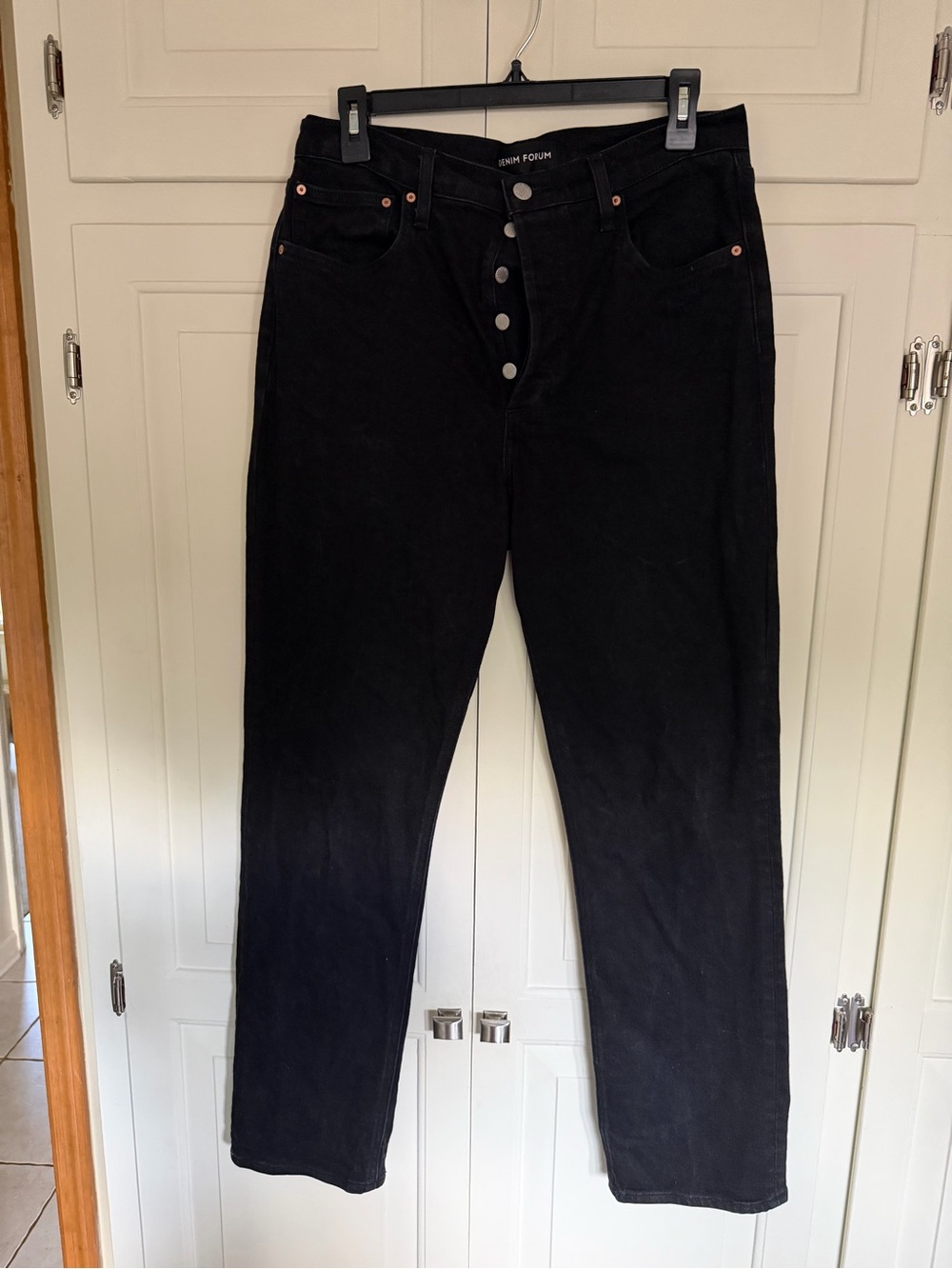 Denim Forum Black High-Rise Straight-Leg Button-Fly Jeans